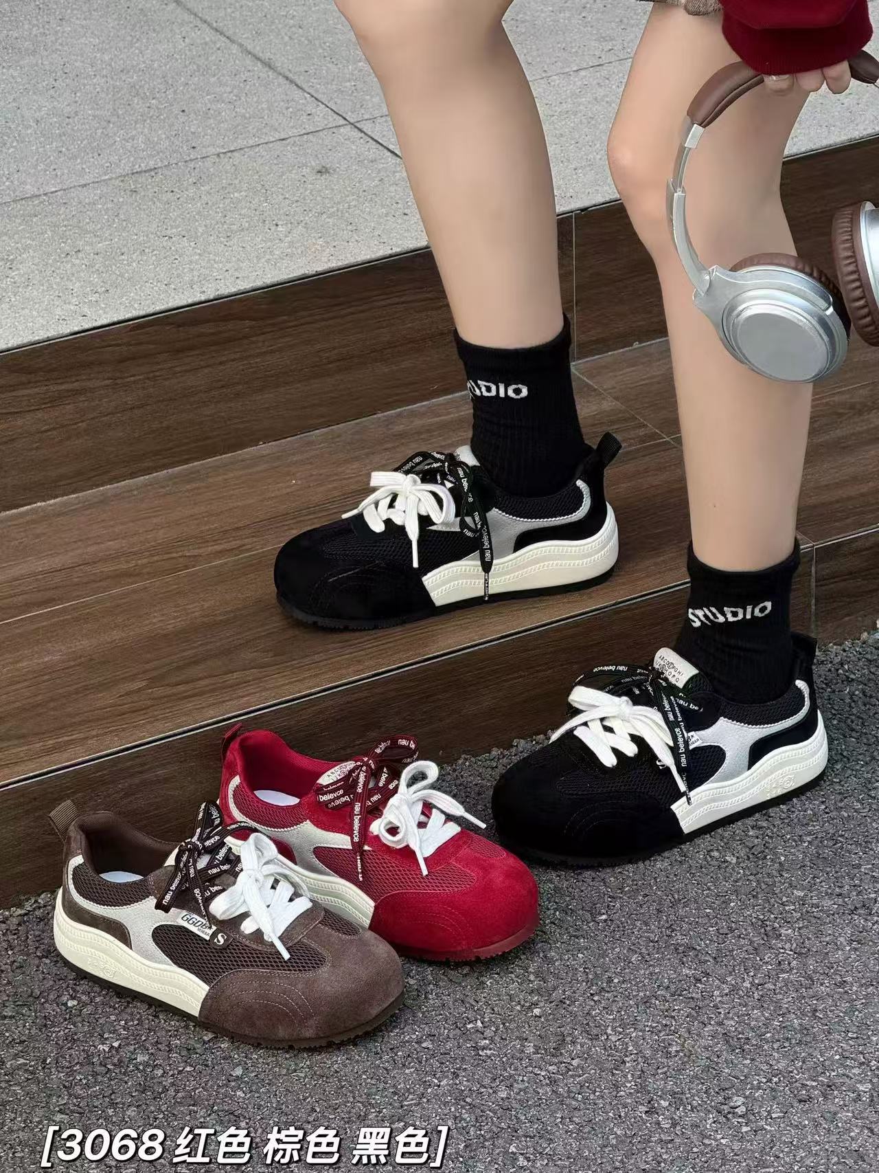 轻便秀气2025秋季新款显瘦厚底休闲德训鞋女03901