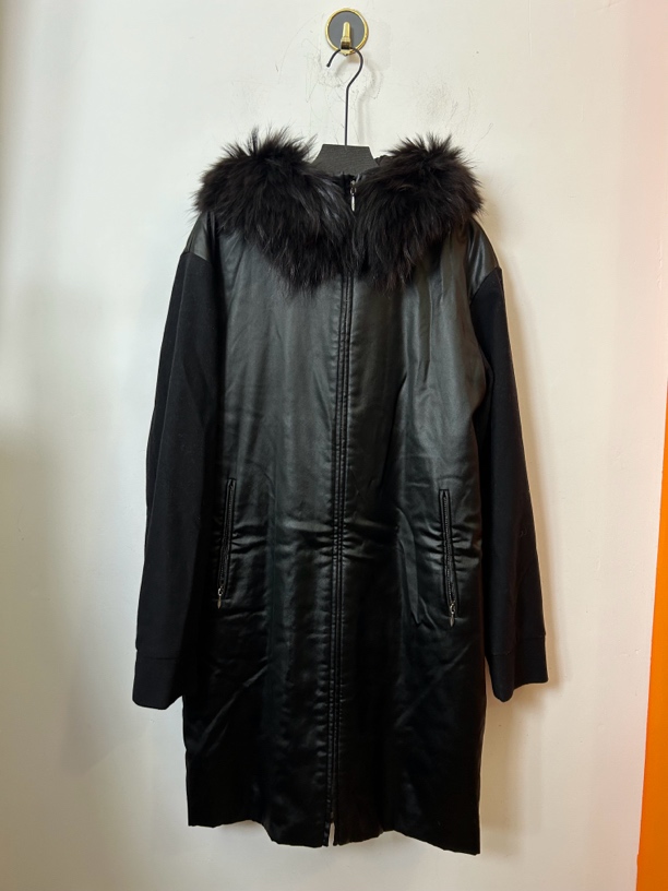 95新 MaxMara Maxmara黑色毛领大衣95新 微瑕