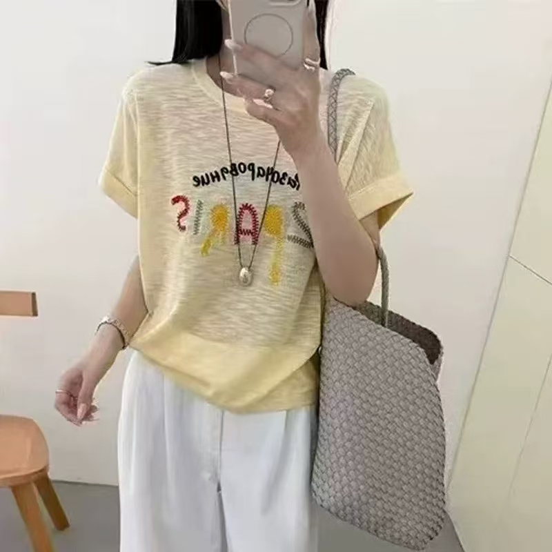 丽丽家~字母黄短袖时尚休闲百搭女士夏季圆领上衣590
