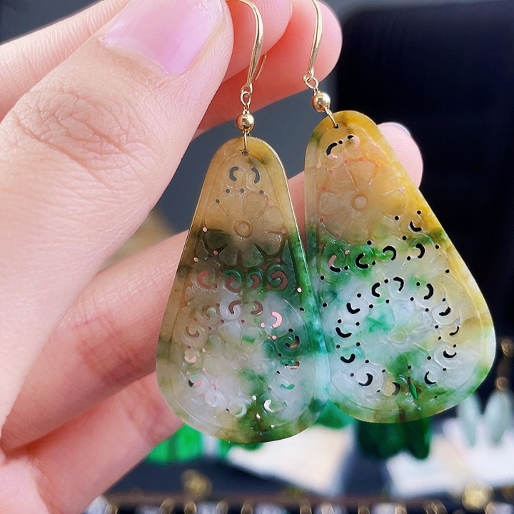 翡翠耳饰18K金镶嵌饰品