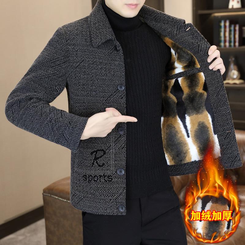 秋冬季毛呢夹克男短款青年高端帅气休闲加绒加厚呢子大衣外套冬装