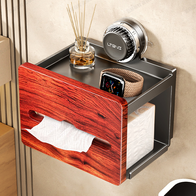 免打孔红木卫浴浴室吸盘卫生间厕所纸巾放置抽纸盒收纳置物架大全