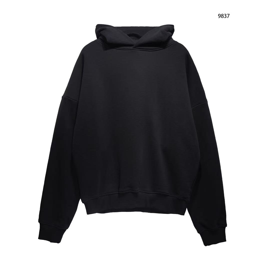 V-RO9837长绒棉520克黑色休闲慵懒宽松连帽秋冬卫衣