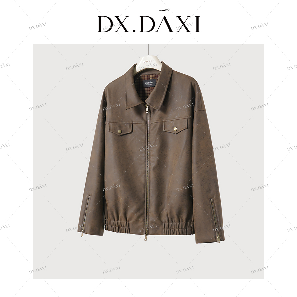 代大喜【时光褶皱】复古女士皮衣夹克2025新款秋季棕咖色女爆款外套