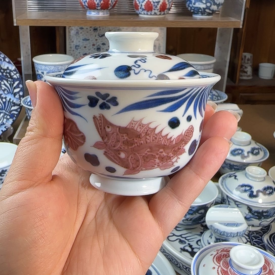 仿元青花瓷器杯鱼杯