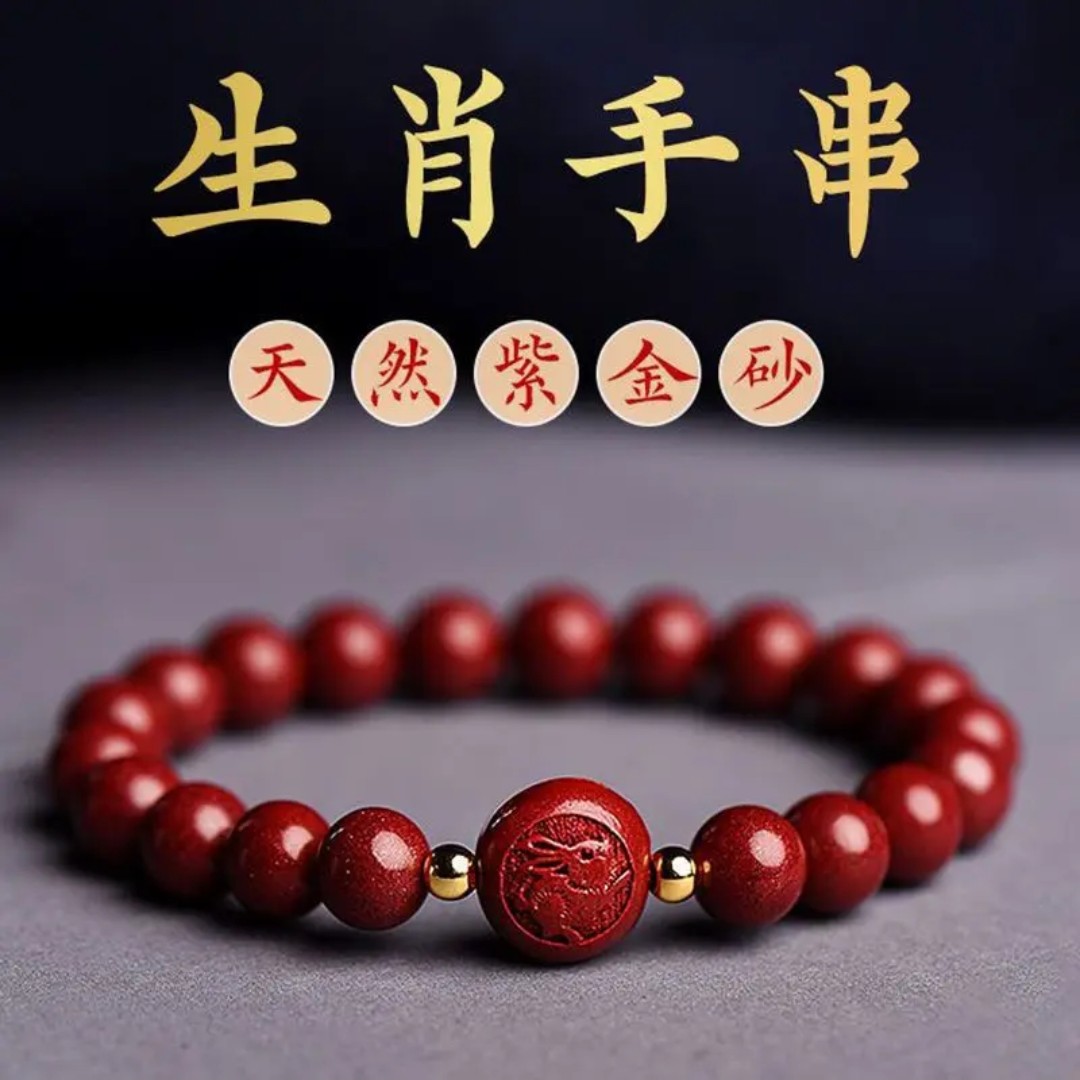 含辰砂工艺品正品朱砂【十二生肖平安豆】男女同款本命年转运手串
