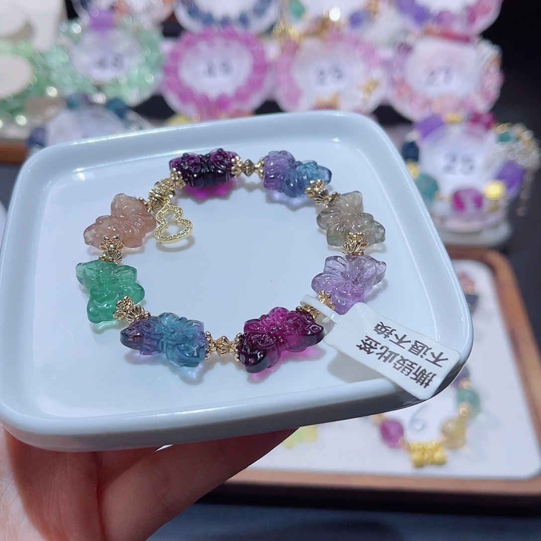 水晶手串未镶嵌蝴蝶萤石