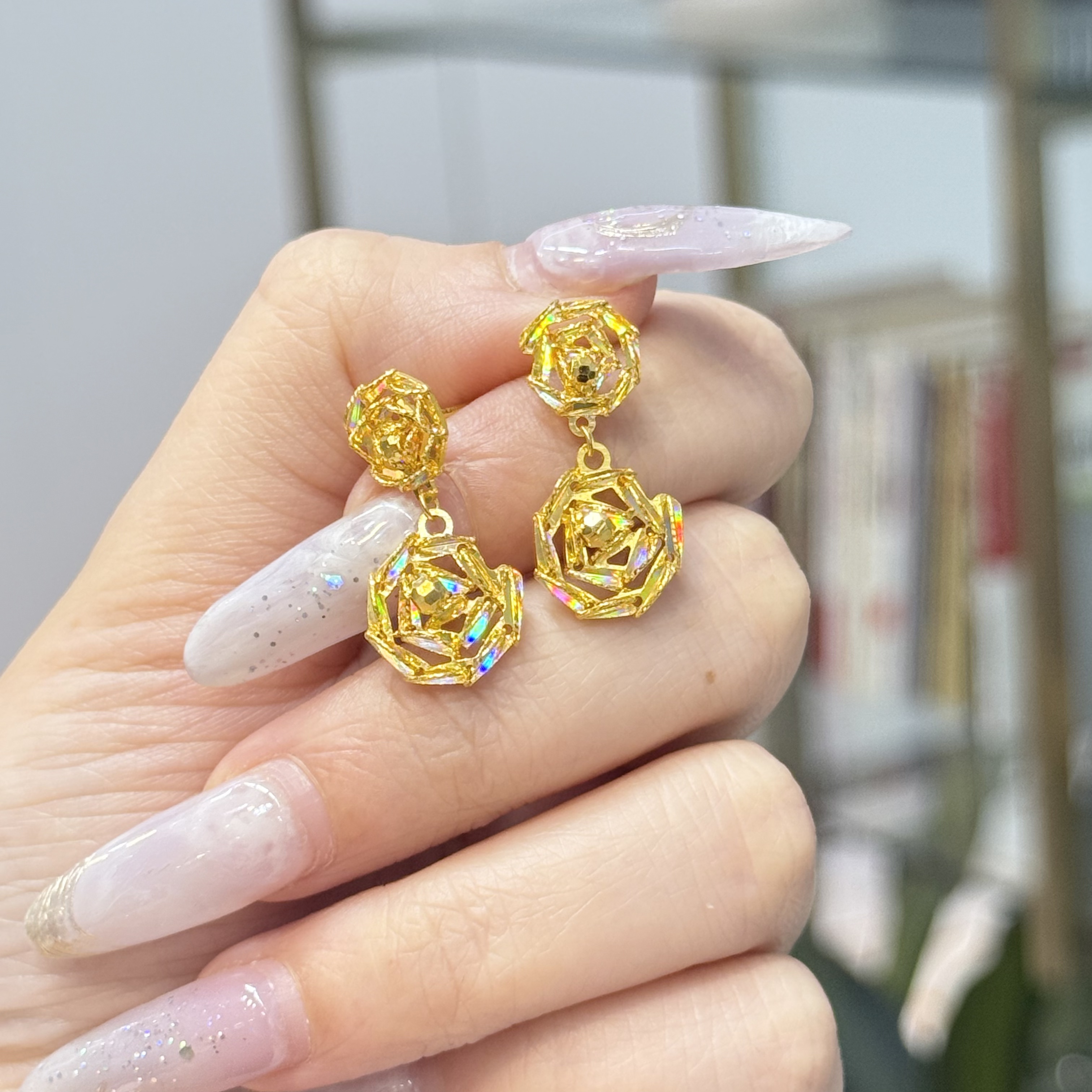 X【冰钻玫瑰耳钉】-足金999精工5G耳饰