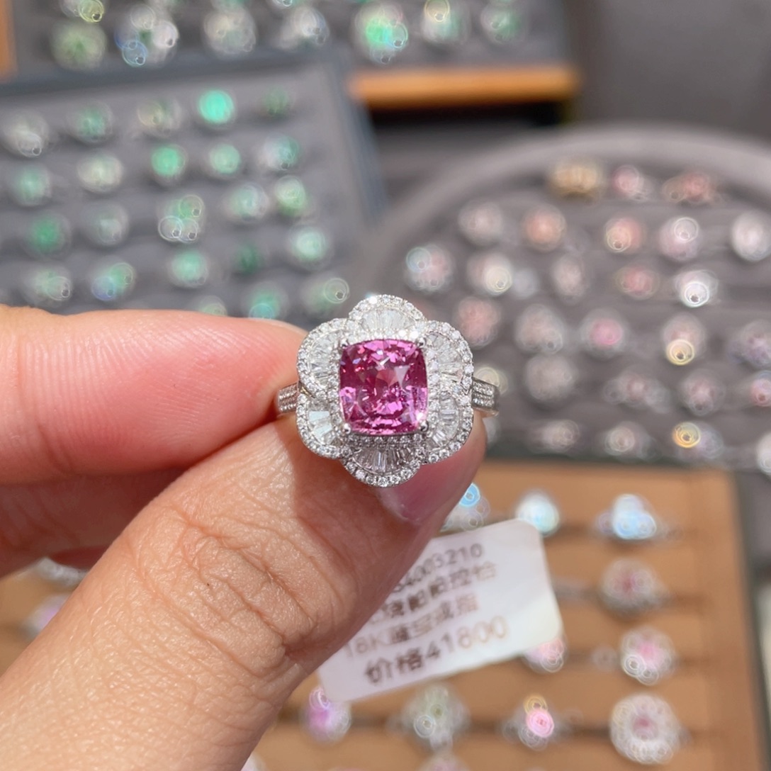 彩色蓝宝石戒指14K金镶嵌2.14ct 无烧