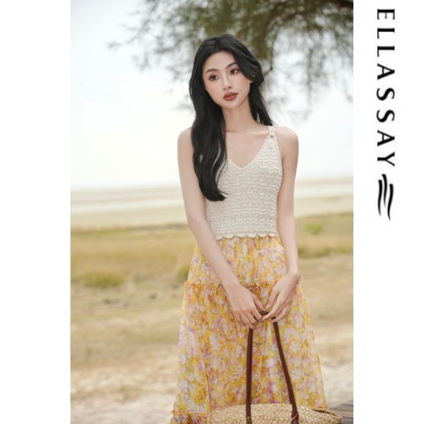 ELLASSAY歌力思2025夏季新款简约异质拼接连衣裙女EWW362Y00600