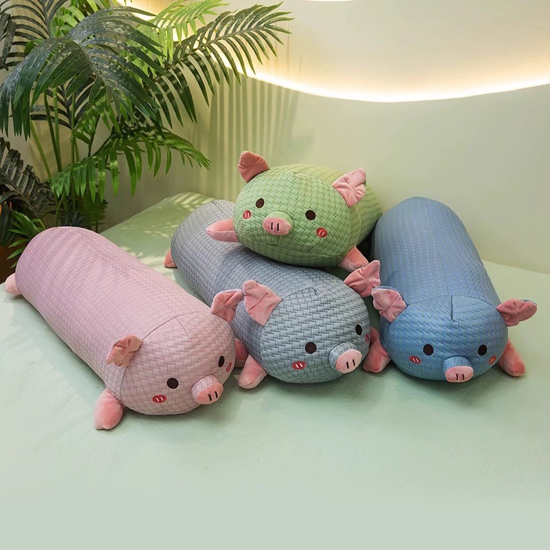 冰豆豆可爱趴趴猪公仔卡通猪猪长条抱枕凉爽女生陪睡抱枕毛绒玩具