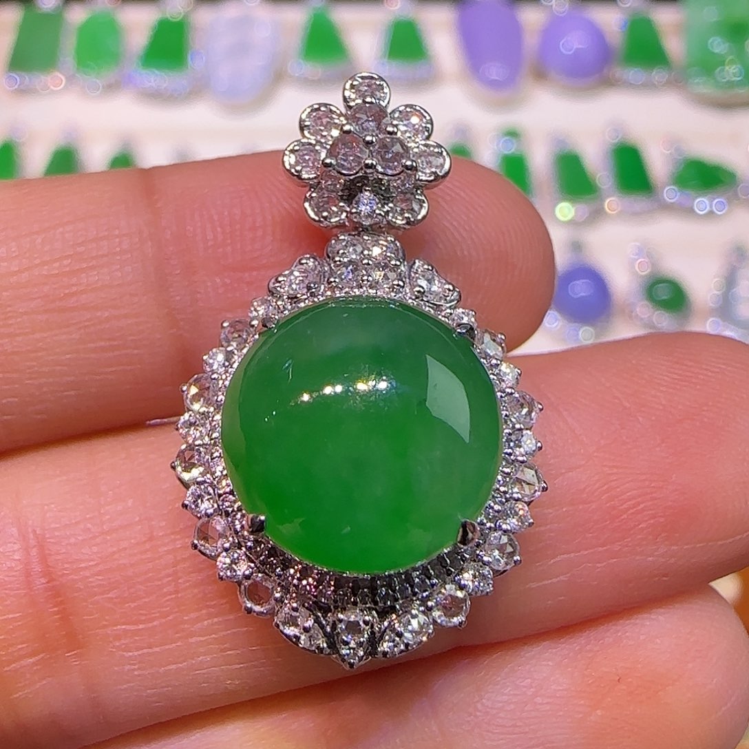 翡翠18K金镶嵌吊坠(不含链)