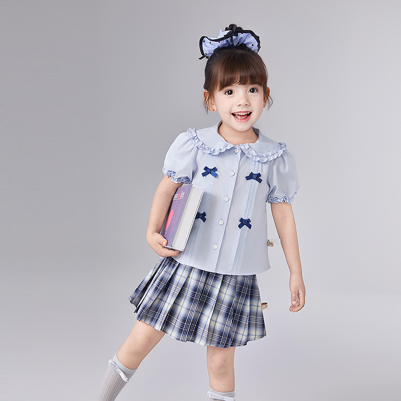 笛莎儿童套装25年夏季新款女孩学院风百褶裙套装公主裙-33252T107