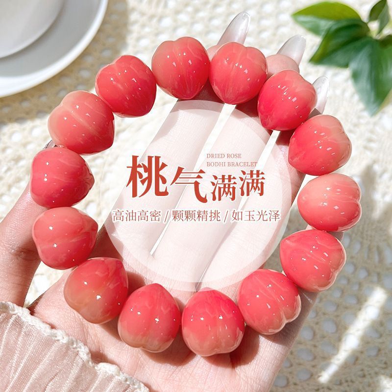非金属木质手链 菩提雕刻爱心手串女款单圈手工民族风手链渐变色