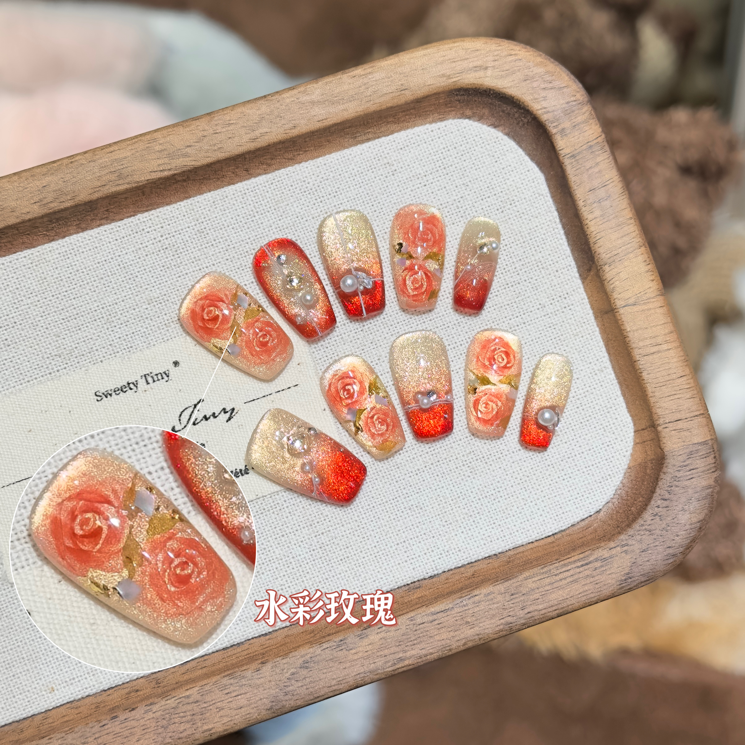 【‌玫瑰故事】设计师纯手工穿戴甲穿戴美甲-手绘小众设计师款