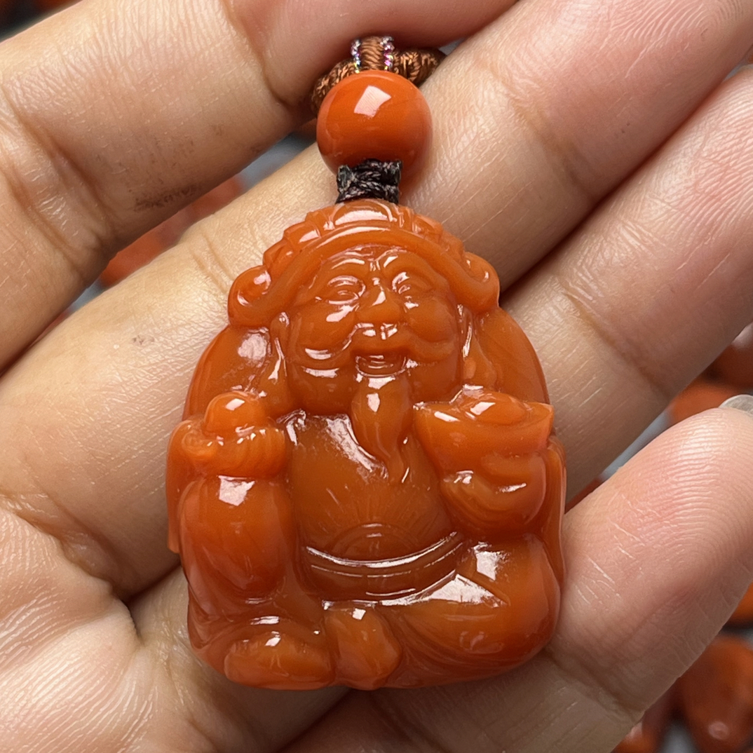 保山南红财神挂件高34宽28mm