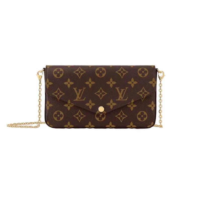 95新 LouisVuitton/路易威登 老花三合一链条包单肩包/棕色时尚