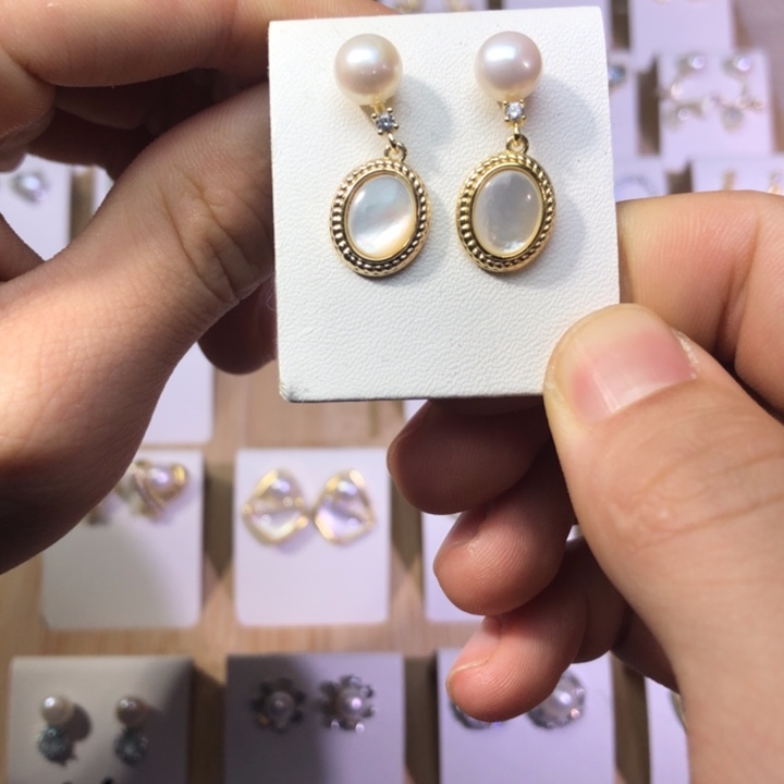 淡水珍珠耳饰银S925镶嵌