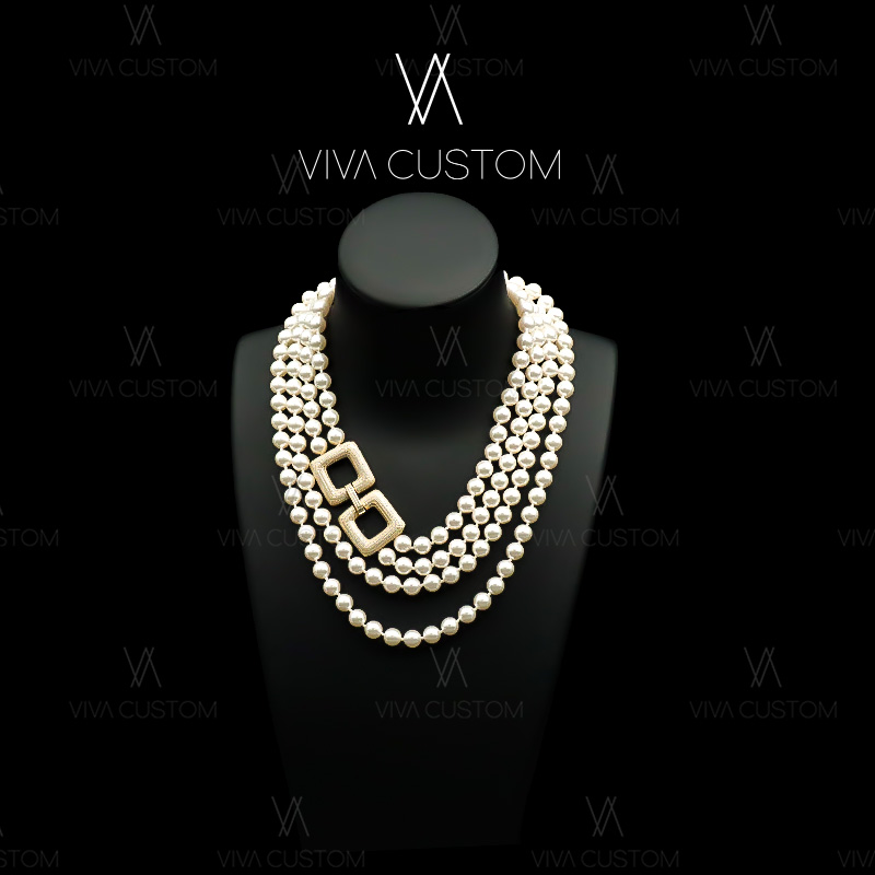 铜合金仿珍珠项链 复古优雅重叠珠珠项链