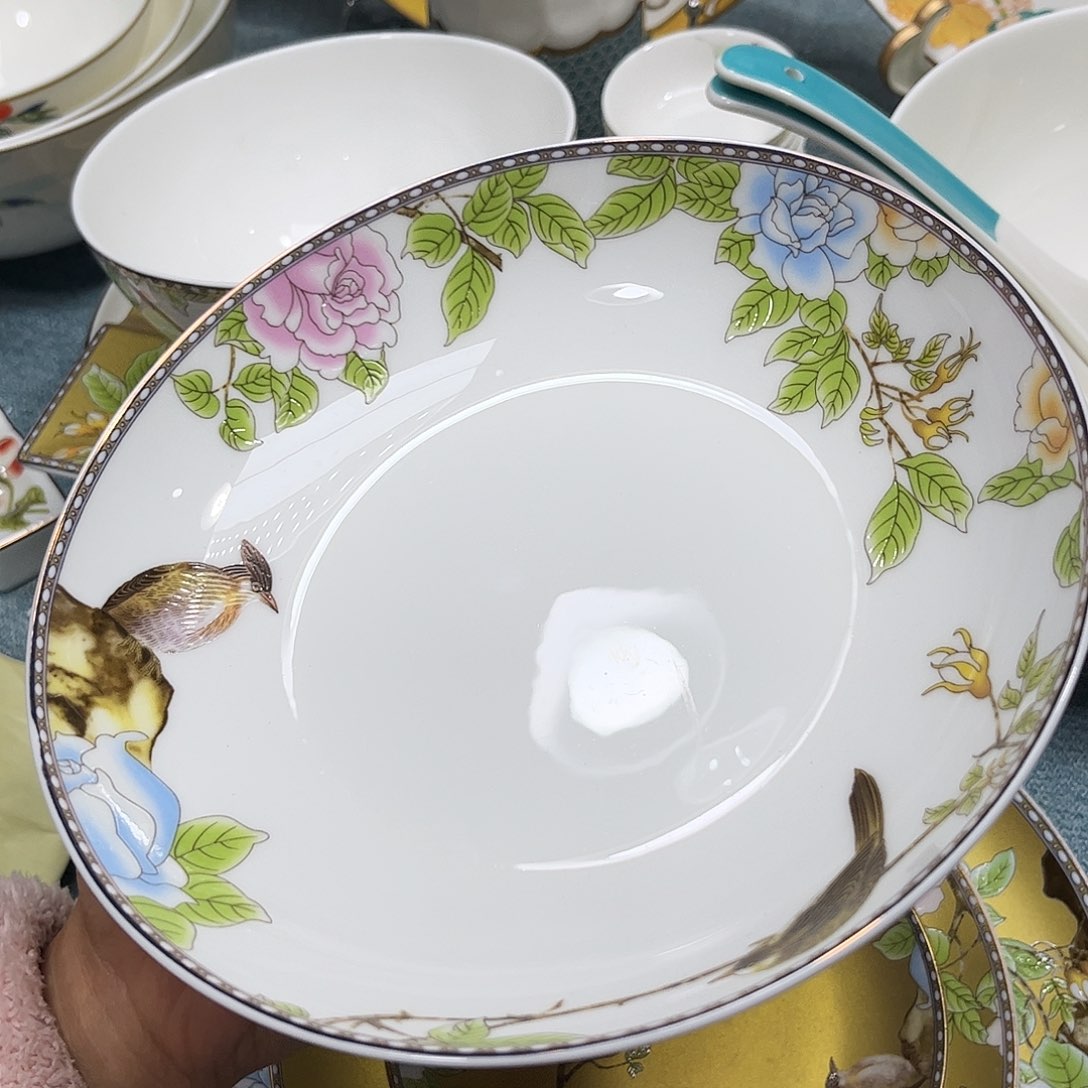 瓷片琴瑟八寸深盘四个微瑕