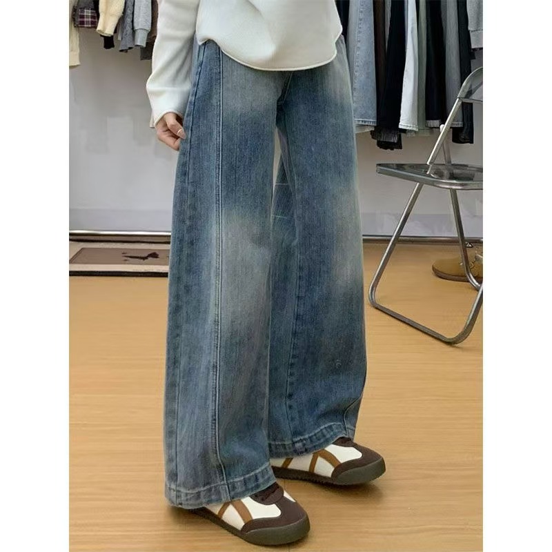 长裤夏季高腰慵懒风阔腿裤牛仔裤宽松ins大码韩版阔腿牛仔