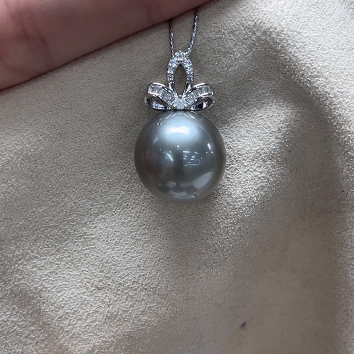 颈饰银S925镶嵌海水珍珠大溪地 14-15mm 179号