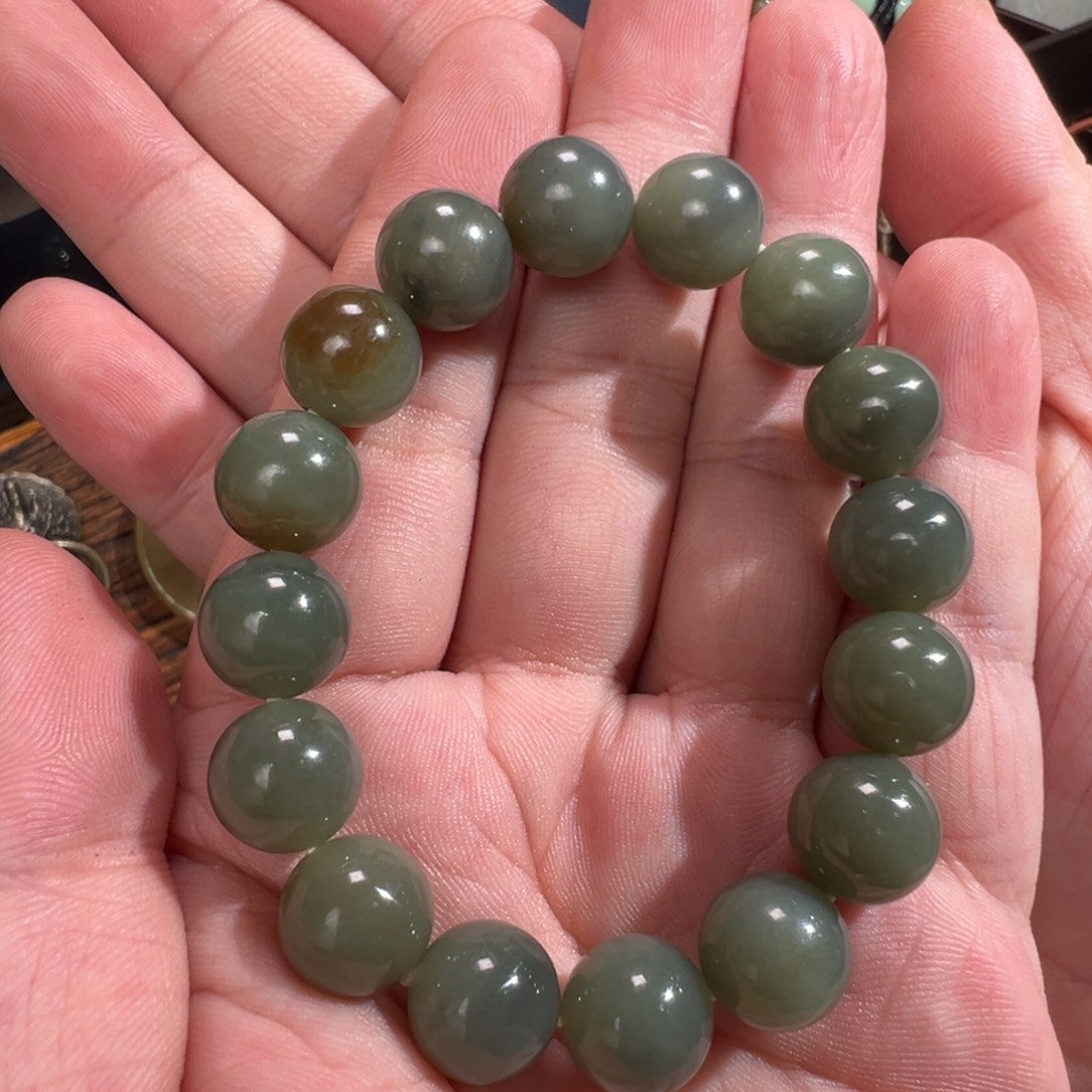 手链未镶嵌和田玉新疆青花糖俏色12mm楼兰青