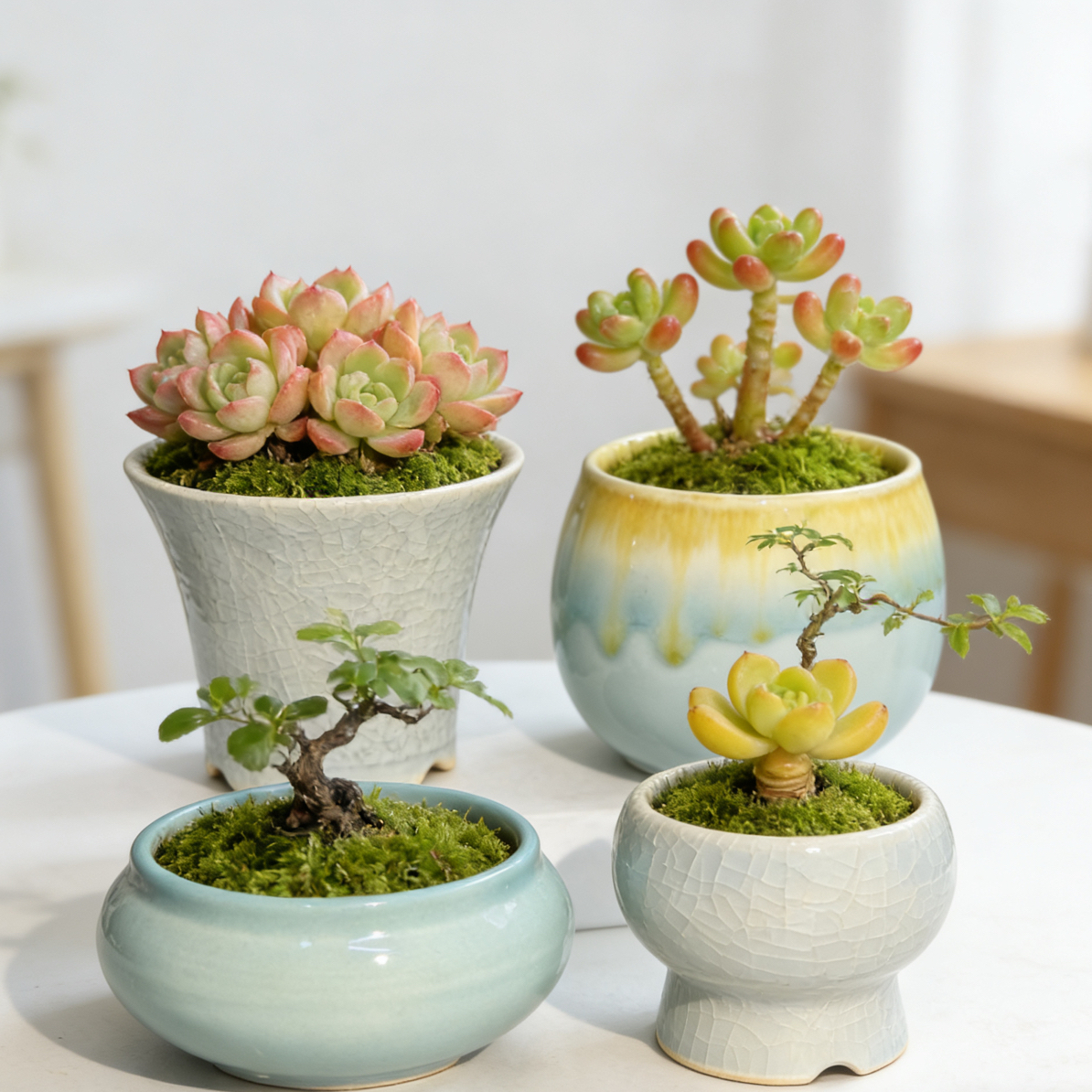 陶瓷多肉花盆绿植掌中宝中式清新素雅风格多肉专用透气花盆清花盆