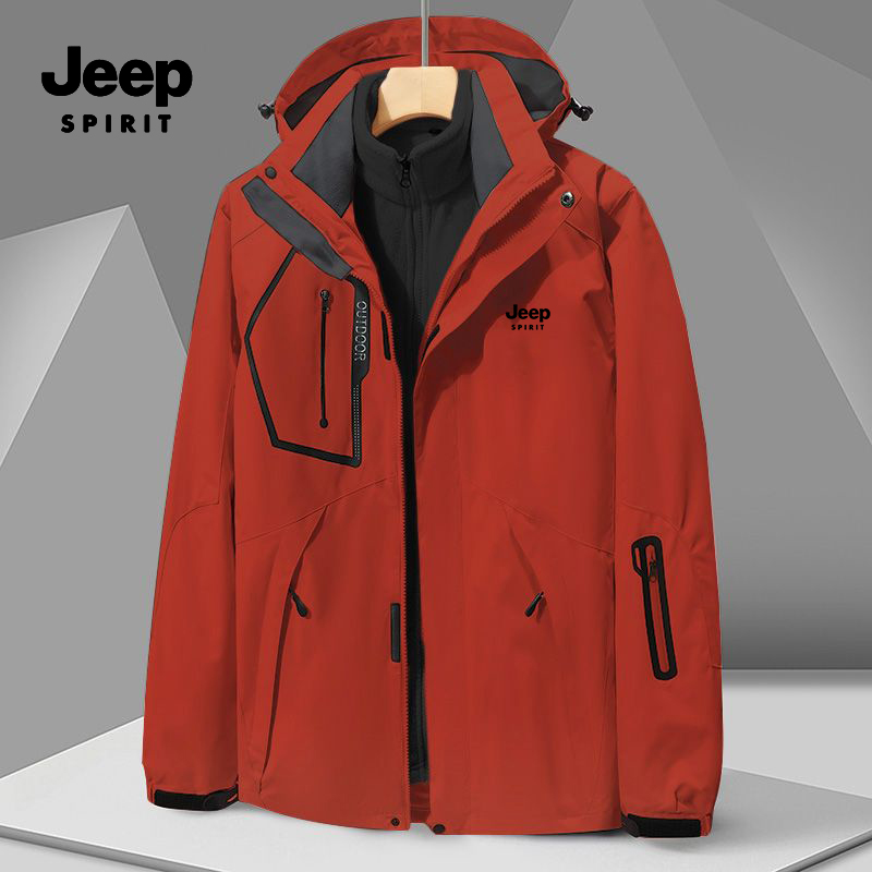 JEEPSPIRIT吉普三合一外套可拆卸户外防风保暖加绒加厚情侣夹克