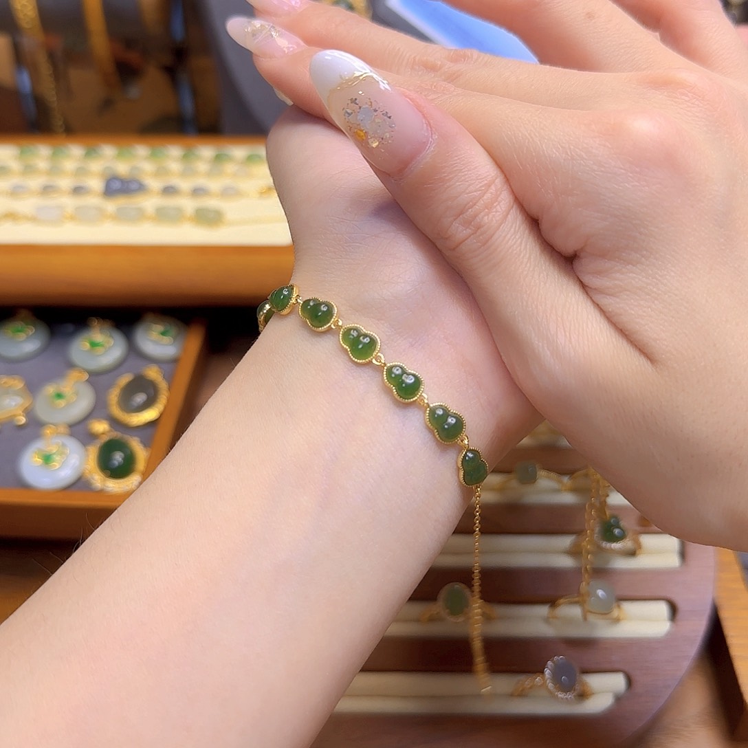 和田玉手链银S925镀金镶嵌