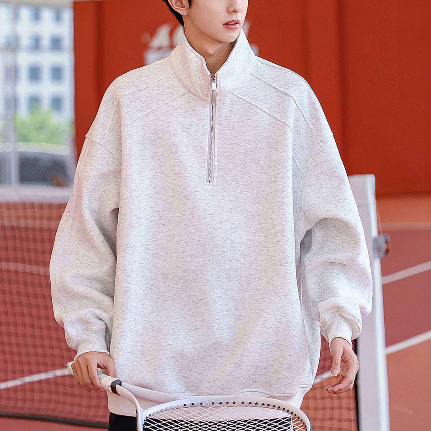 男士运动休闲半拉链套头长袖春秋冬季宽松型拉链潮流时尚立领卫衣