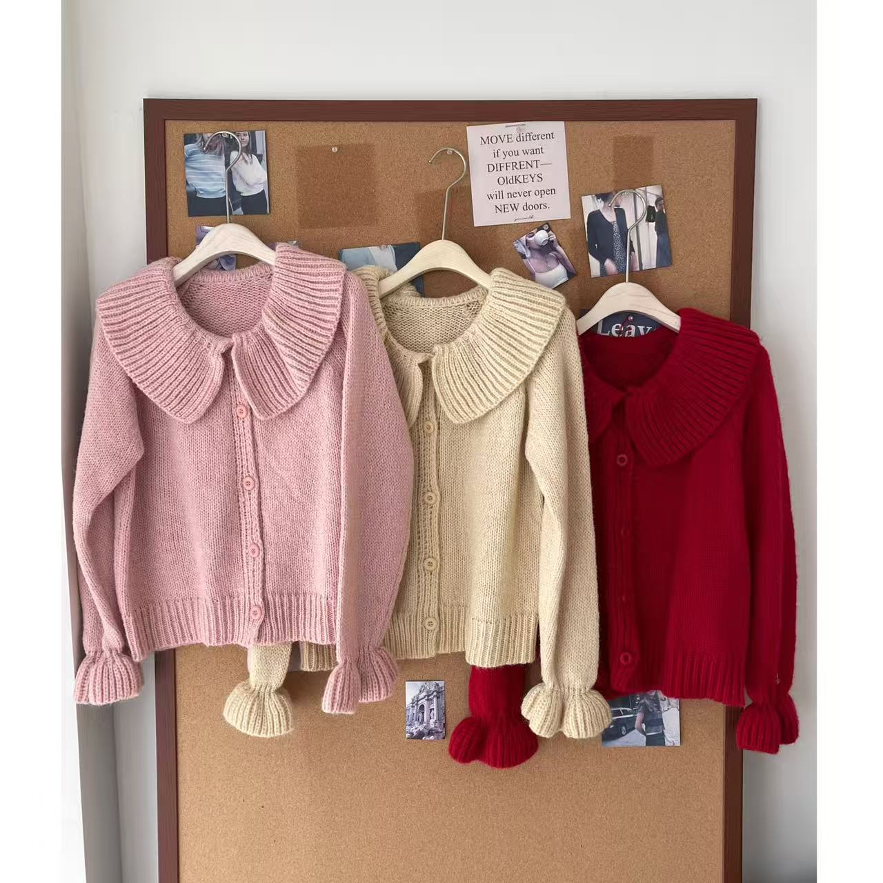 绵羊毛 甜美娃娃领 荷叶边毛衣开衫（微微扎人）