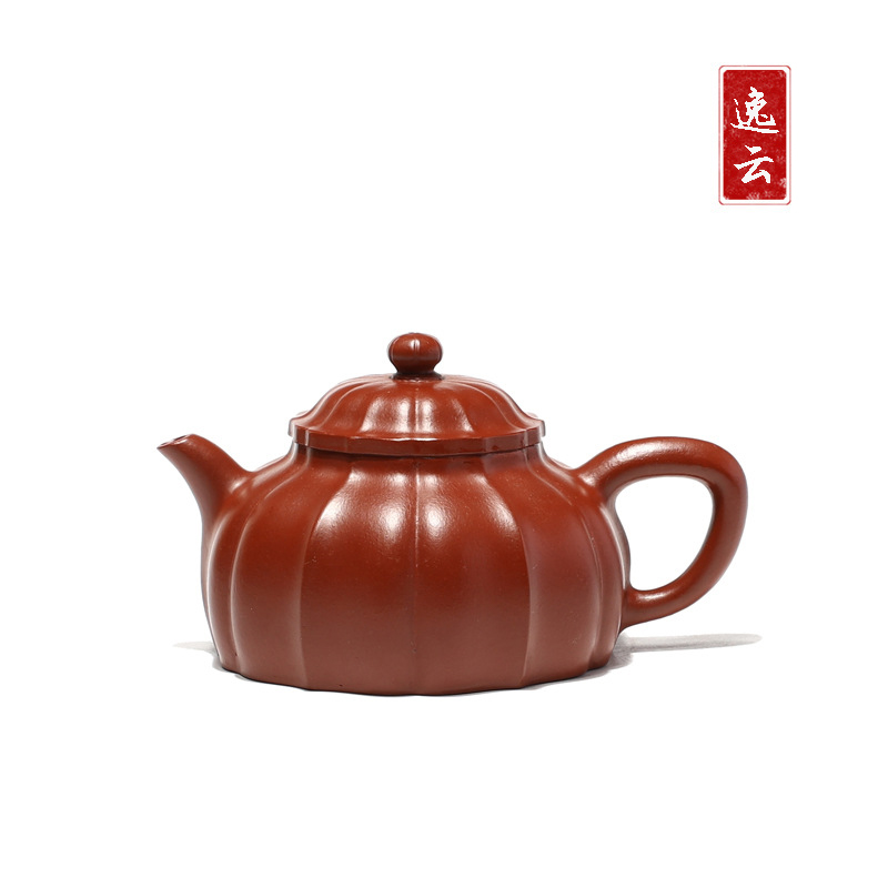 【筋纹菱花】原矿朱泥全手工小品家用功夫茶壶茶具180cc宜兴紫砂壶