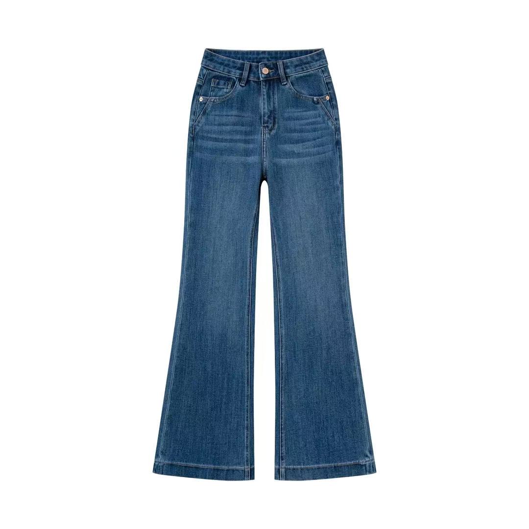 JEANS 深海蓝 高腰微喇裤牛仔裤女士微喇女装长裤百搭显瘦百搭