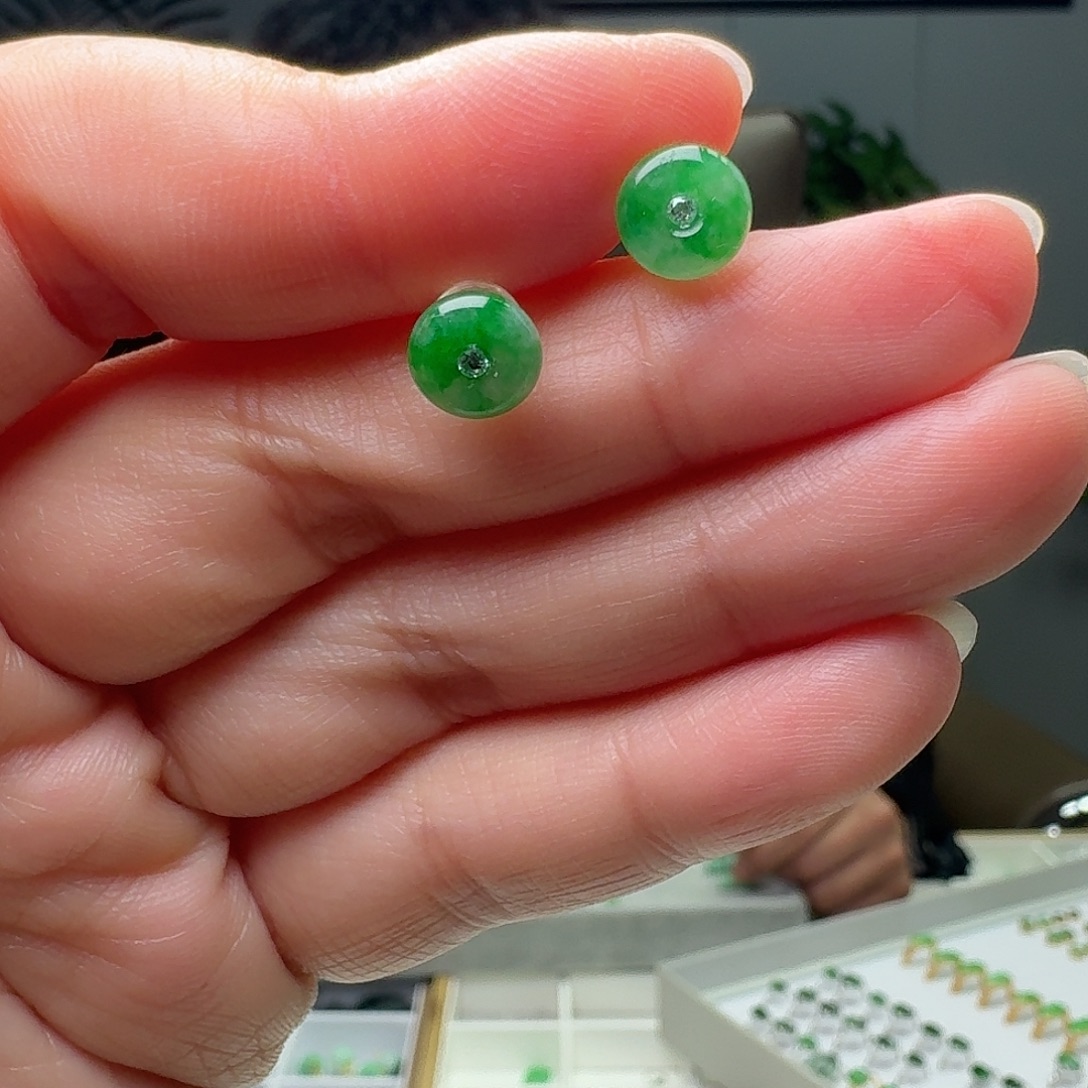 翡翠18K金镶嵌耳饰多样性发货其一