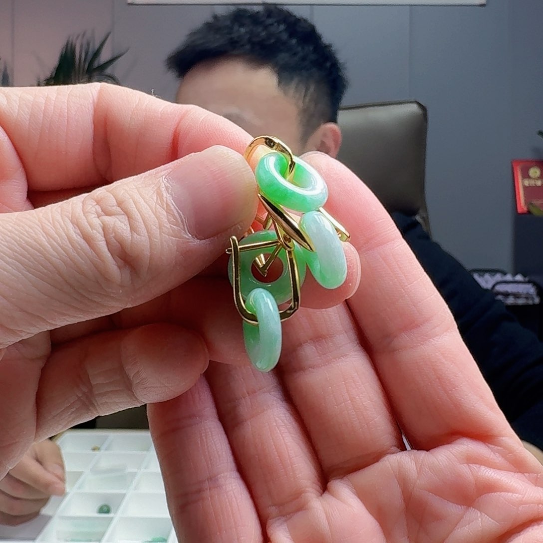 翡翠耳饰银S925镶嵌多样性发货其一