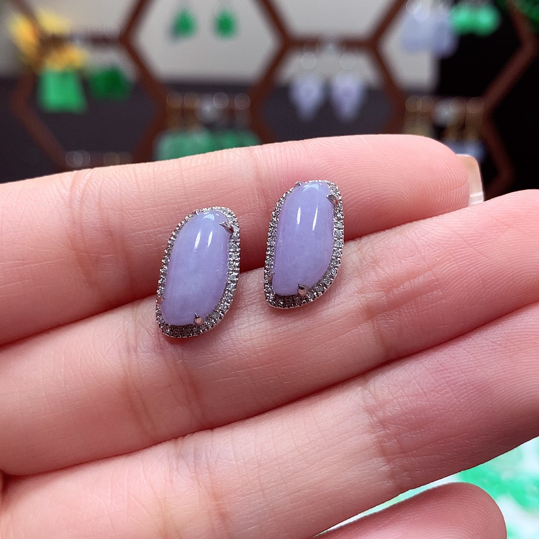 翡翠耳饰18K金镶嵌天然翡翠