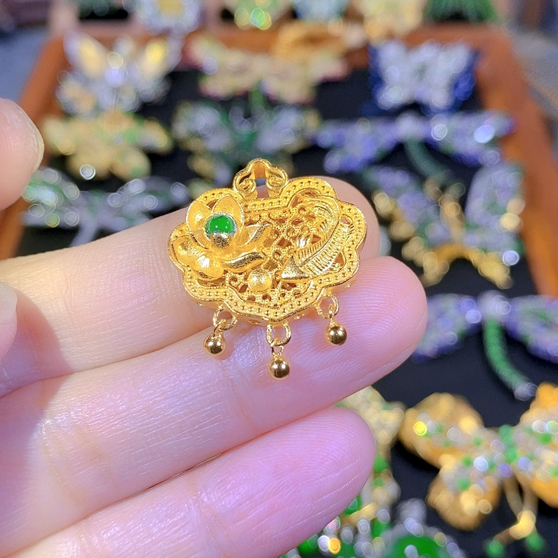 吊坠(不含链)银S925镶嵌翡翠