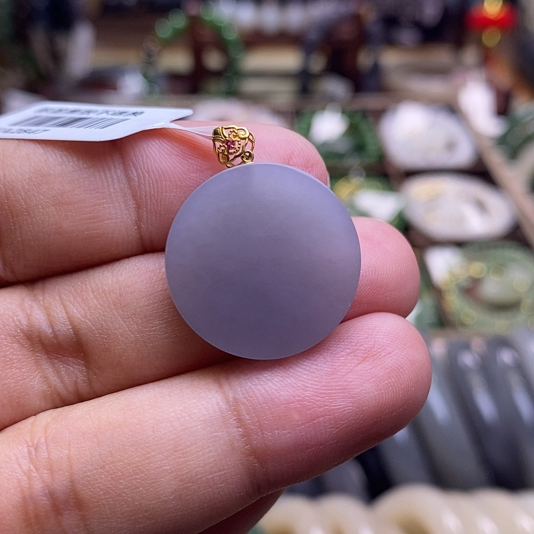 颈饰未镶嵌和田玉冰烟紫老矿料仙紫金镶圆牌吊坠