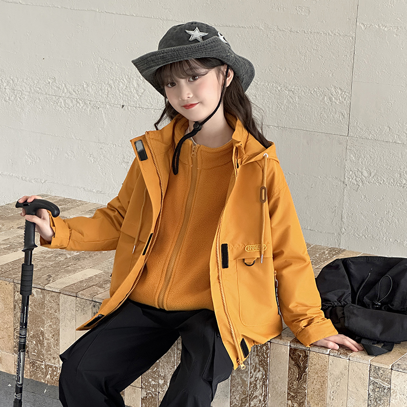 女童冲锋衣外套春秋款儿童秋冬加棉风衣女大童户外可拆卸三合一