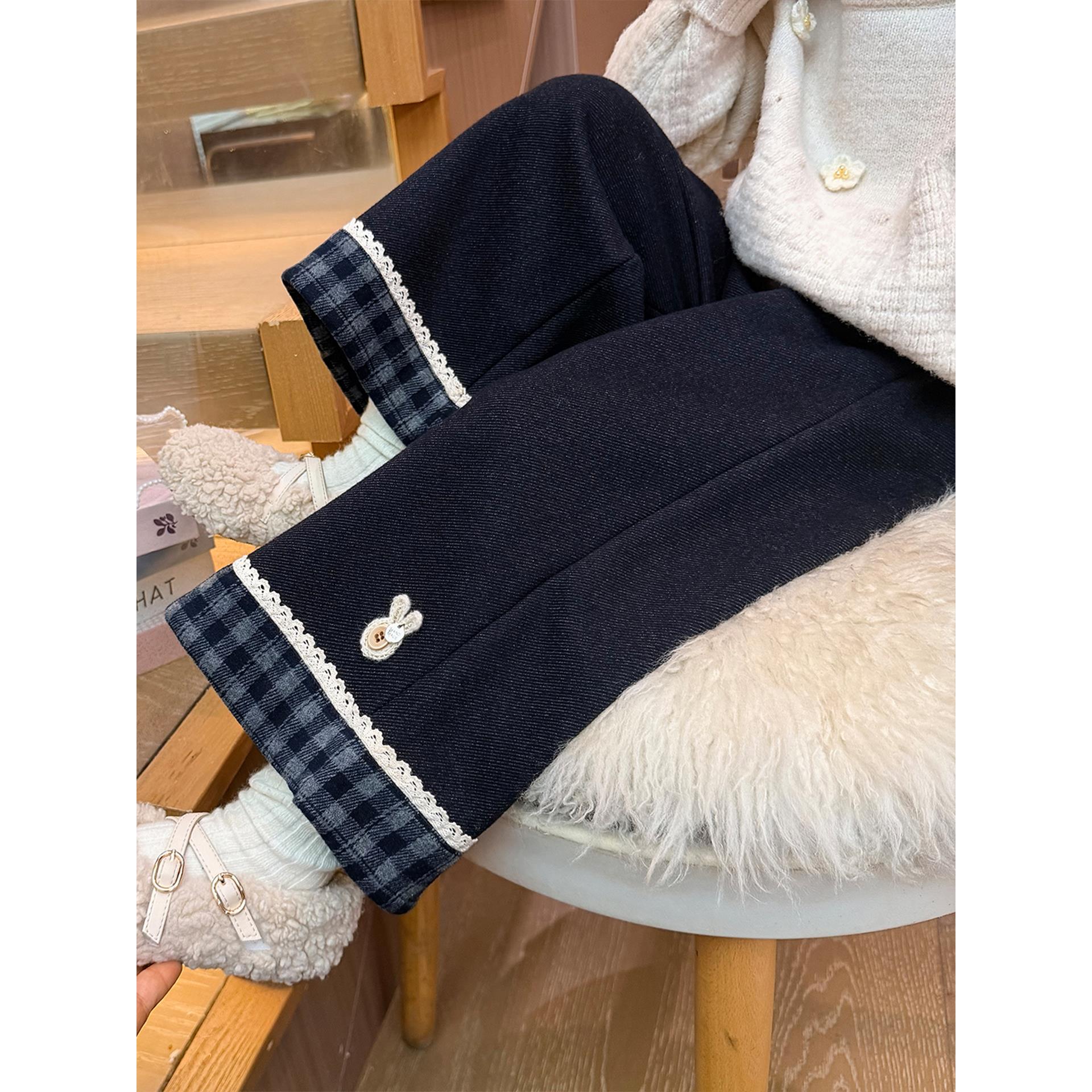 女童洋气秋冬季一体绒加绒直筒阔腿裤女宝宝2025新款加厚裤子外穿