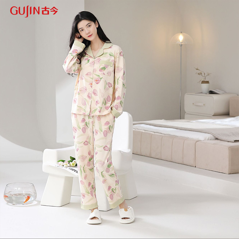 春夏长袖女睡衣家居服套装舒适宽松家居服印花072+3380