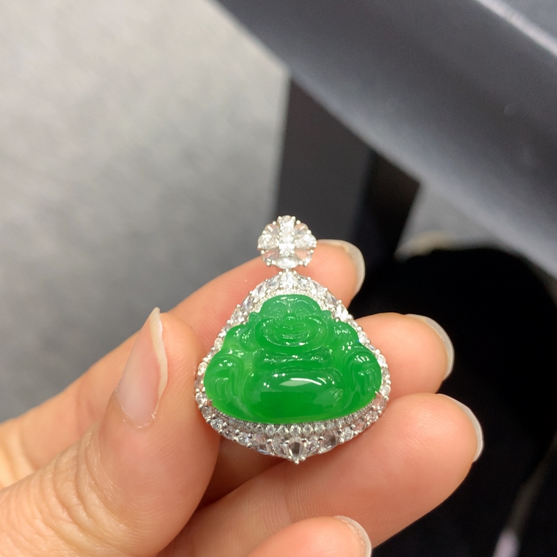 翡翠18K金镶嵌吊坠(不含链)