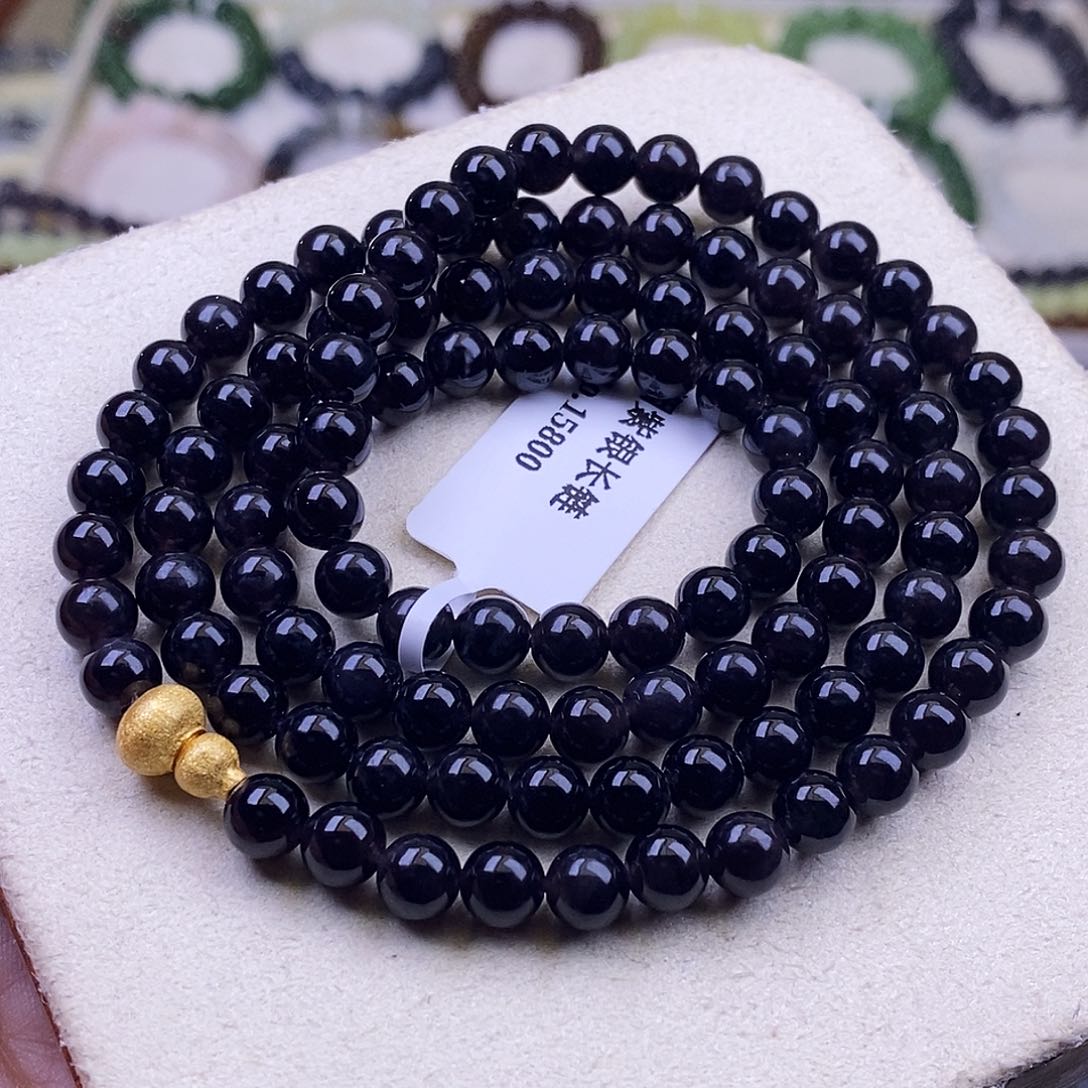 颈饰未镶嵌和田玉毕业级老坑料浓烟紫帝王紫珠链6m