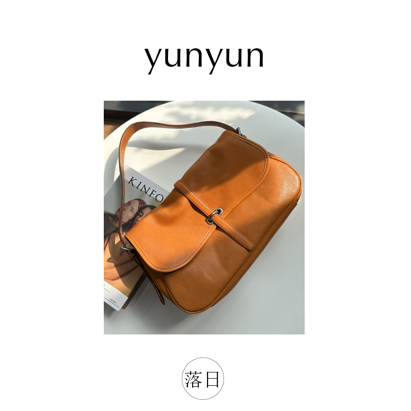 芸芸【落日】车缝线通勤风港风拉链暗袋单肩包通勤斜跨轻奢风#8960