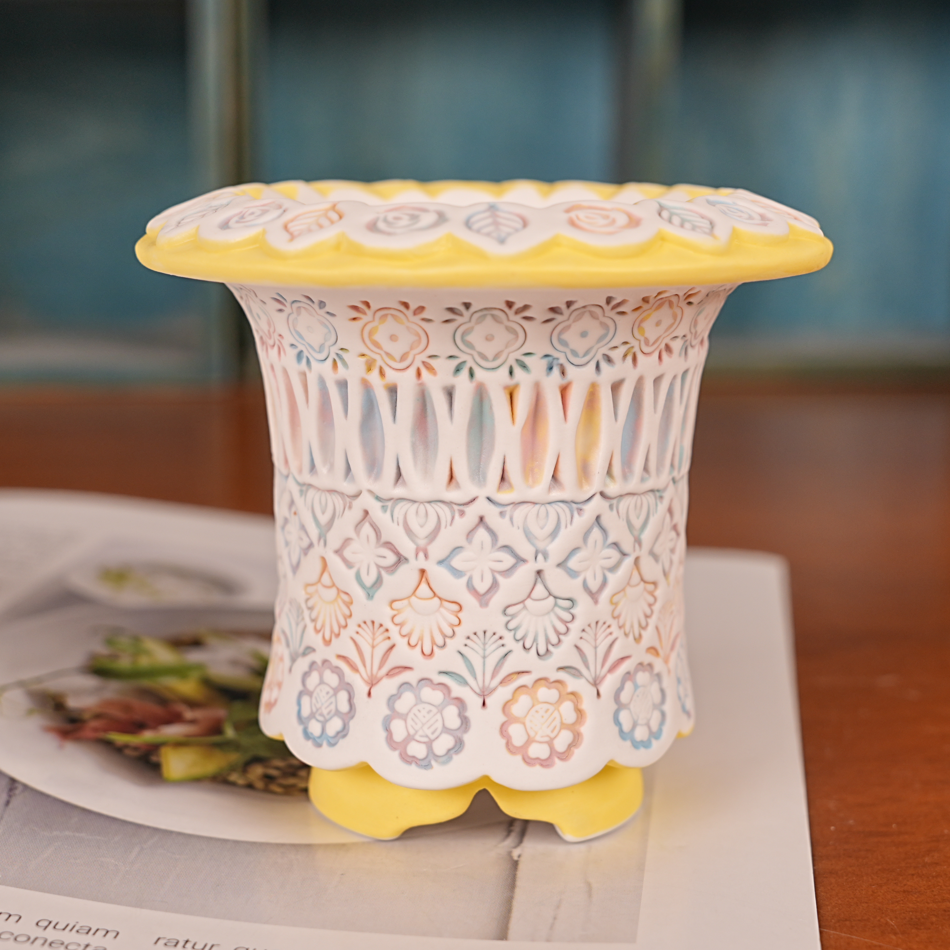 手工高定雕刻万象多肉花盆有米定制内口6厘米外高8厘米