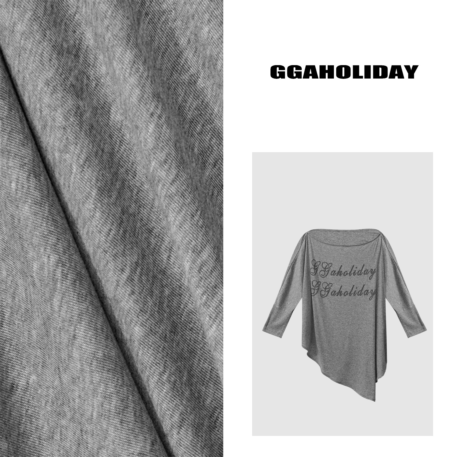 GGAHOLIDAY夏季时尚休闲宽松显瘦不规则一字领灰色长袖T恤-152600