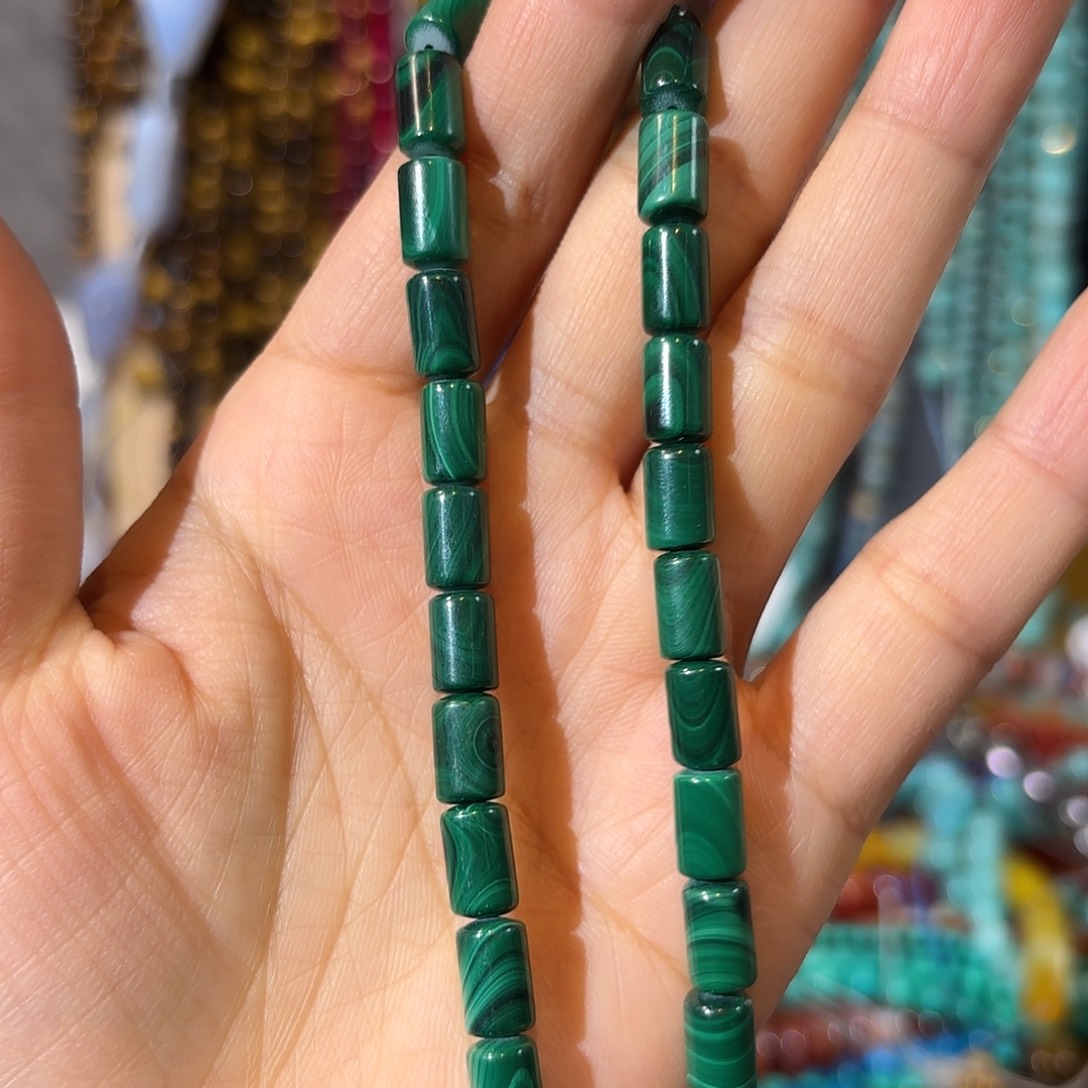 玛瑙/玉髓未镶嵌珠宝半成品孔雀石卡6-10mm半条