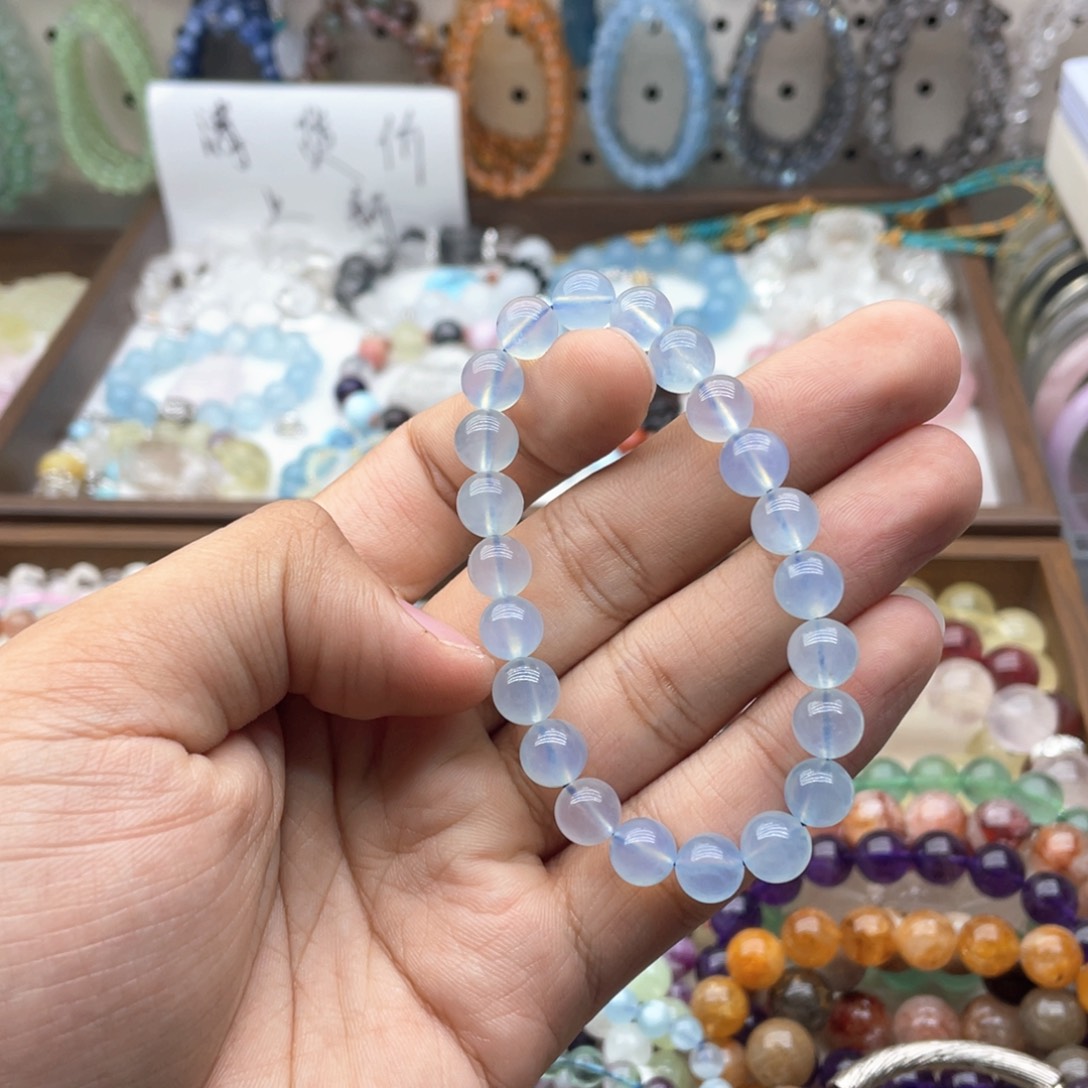 烟晶未镶嵌手链8.5咪冰透海蓝宝