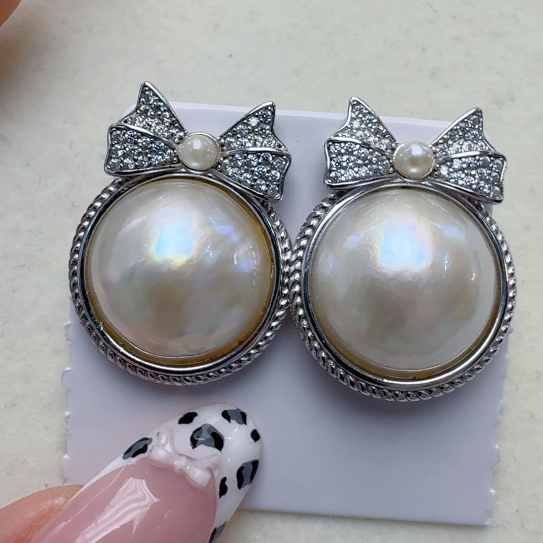 拼合珍珠（马贝珠）耳饰银S925镶嵌@@me004